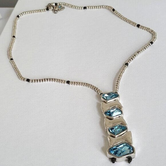 VIDDA Boho Chunky Silver Maximalist Lariat Blue Turquoise Swarovski Necklace - Picture 1 of 15